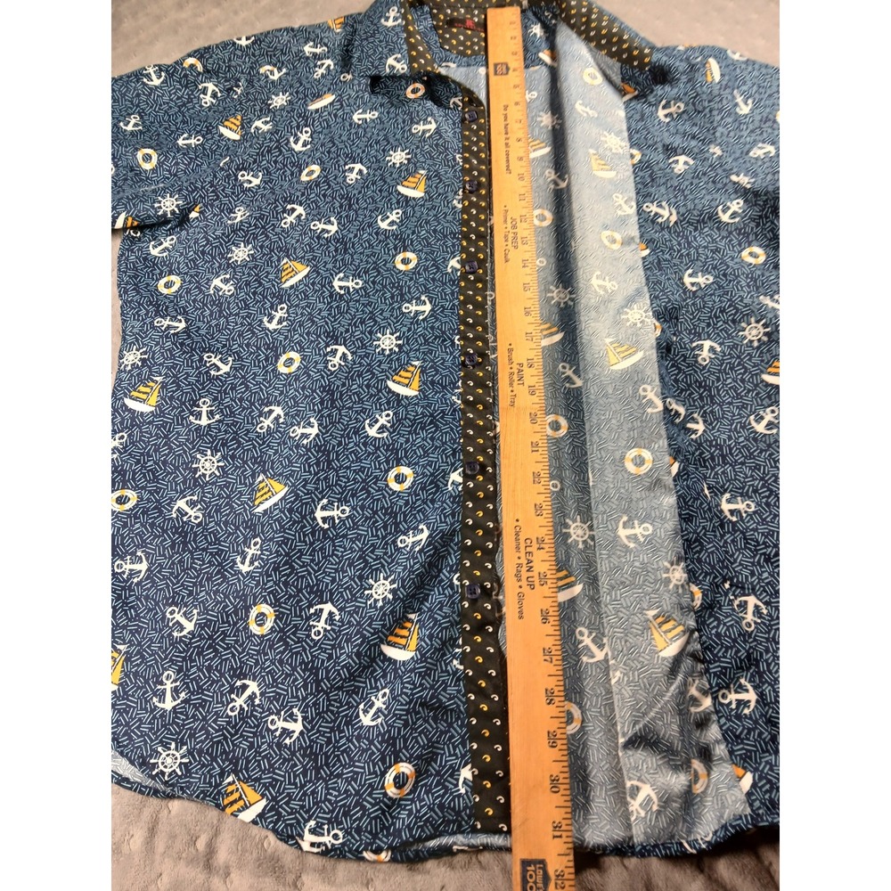 BC Collection Nautical Button Down Shirt Mens 2XL XXL Blue Anchor Ship Wheel - Picture 7 of 8